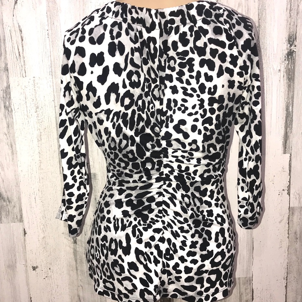 Cache Black And White Cheetah Print Rouched Top - image 4